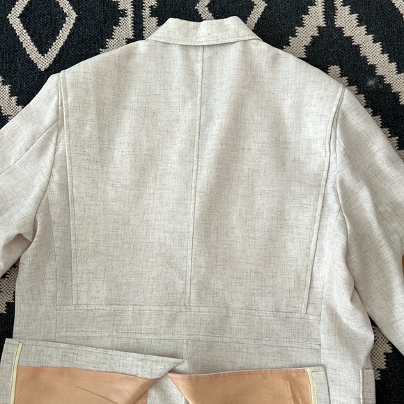 Brad Whitney cream linen and tan suede men’s sport coat blazer  size 44 - Picture 7 of 13